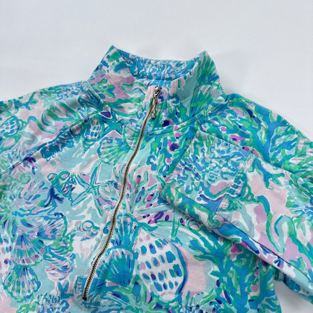 Lilly Pulitzer Skipper Popover Small Minty Fresh Fansea Half Zip Coral Top UPF